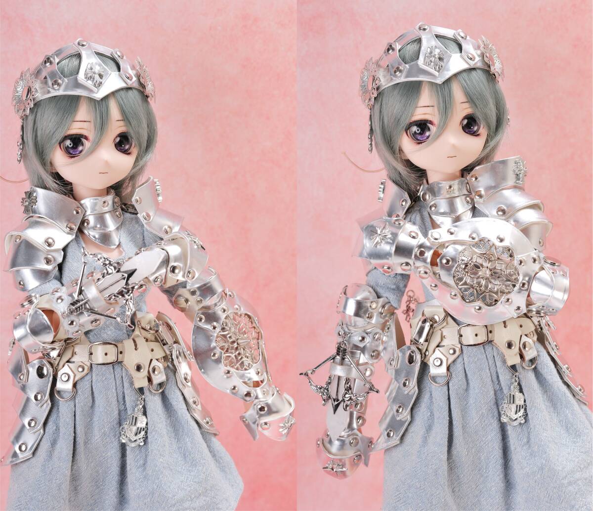 千葉DOLL工房 1/3 ドール MDD MDDもちあし 対応型 ファンタジー メタルアーマー 金属甲冑 ボウガン 盾 ガントレット 本革製 剣と鞘付きの画像2