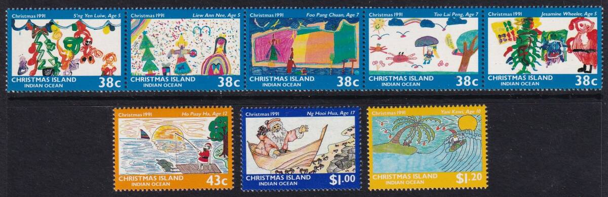 クリスマス島・児童絵画（クリスマス）＜１９９１年＞（未）４種完の画像1