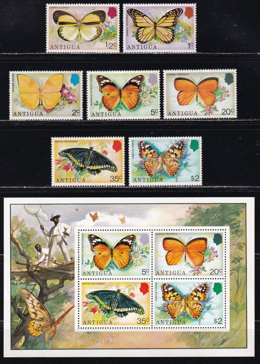 アンティグア・蝶＜１９７５年＞（未）７種完＋シートの画像1