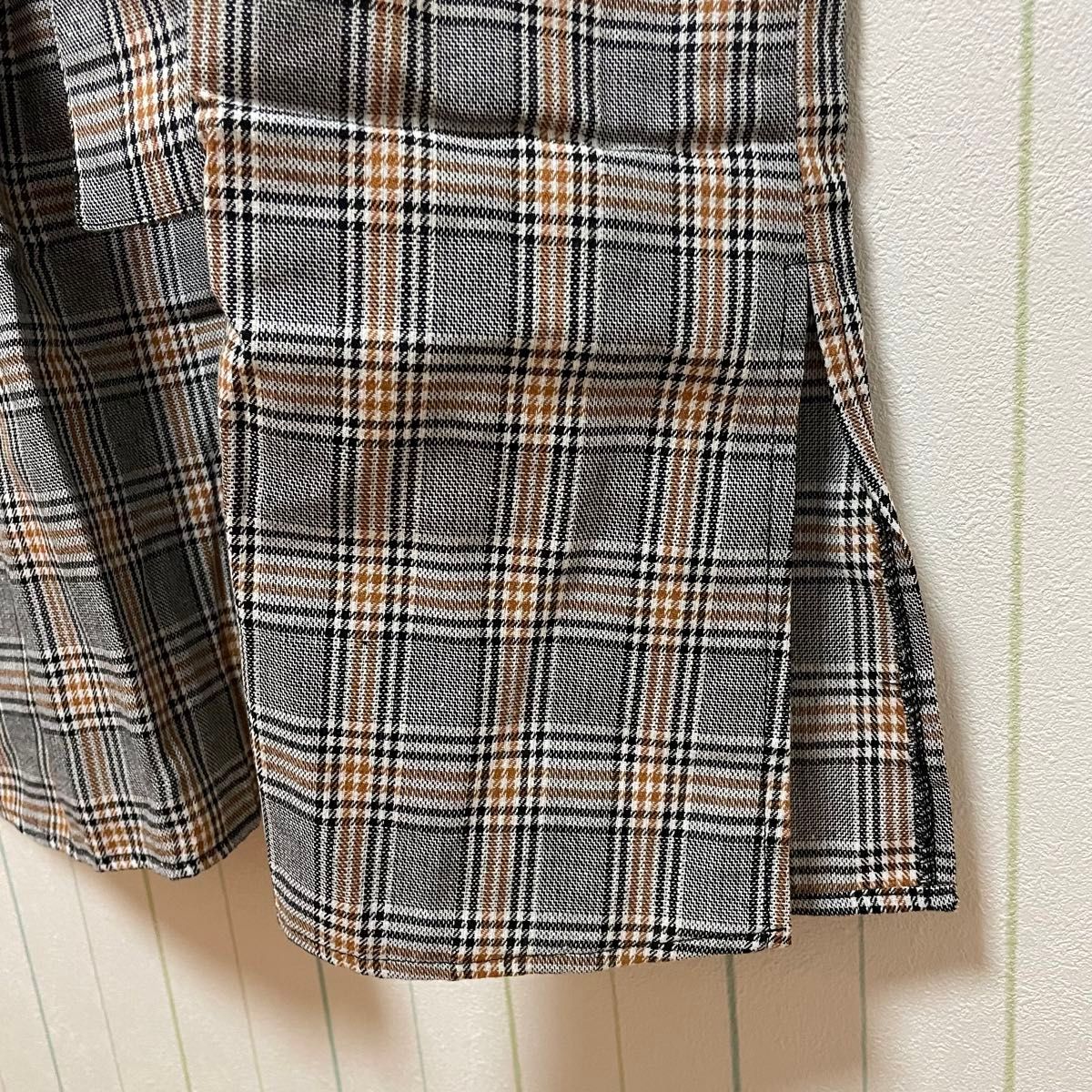 タグ付き & NOSTALGIA 長袖 チェックワンピース グレー系 M タグ付き & NOSTALGIA 長袖 チェックワンピース グレー系 M