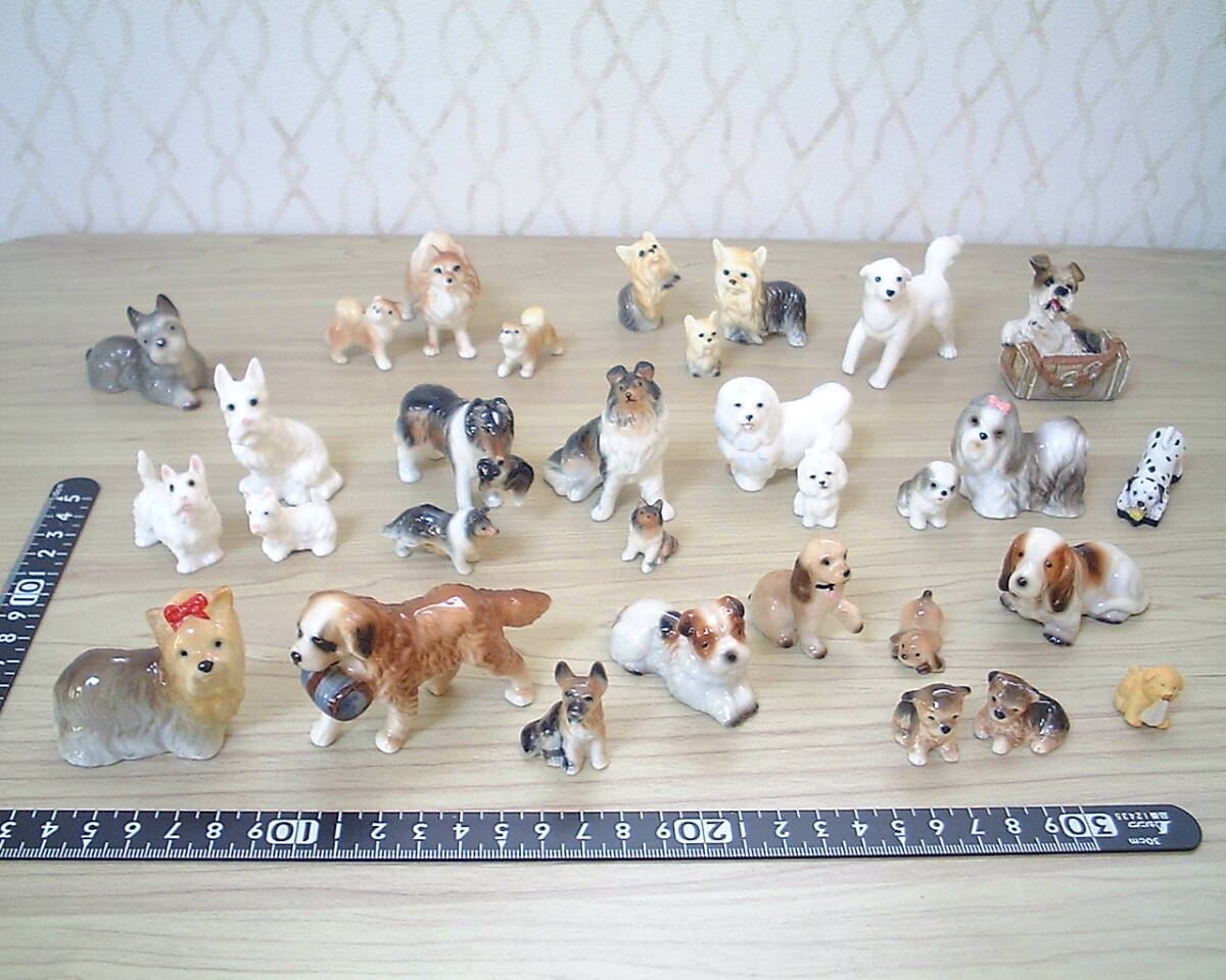 まとめて31匹*犬フィギュア*陶器製ミニチュア置物◇◆＊ヨーキーセントバーナードコリーシュナウザーシーズー他＊◆◇未使用イヌ子いぬ親子