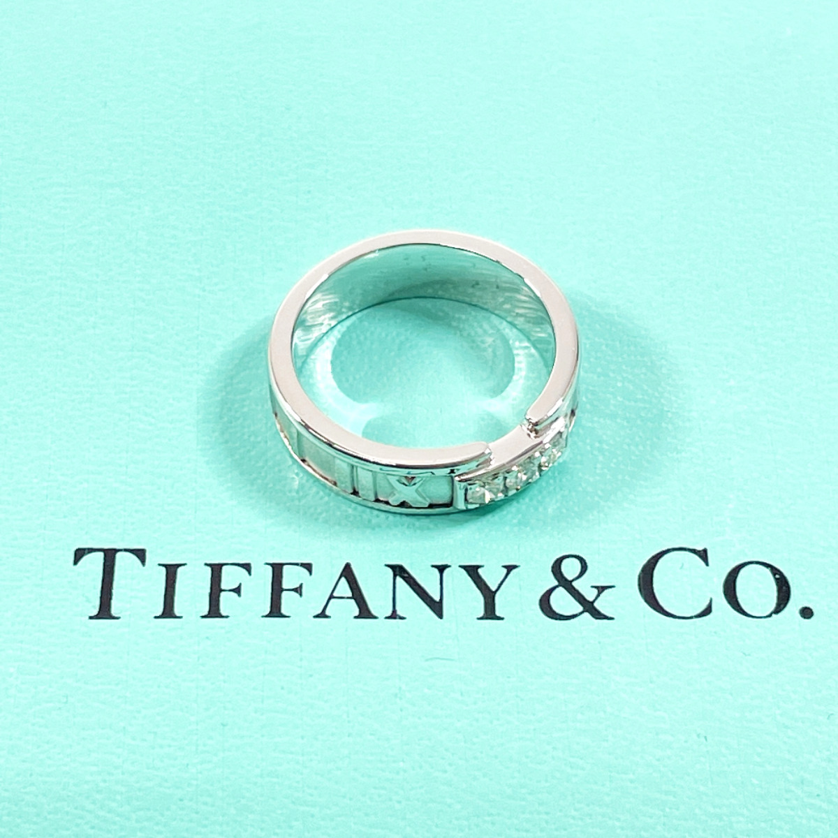 11 number Tiffany TIFFANY&Co. ring * ring Atlas 3P diamond K18 white gold / diamond sil(ver) bar new goods has been finished 