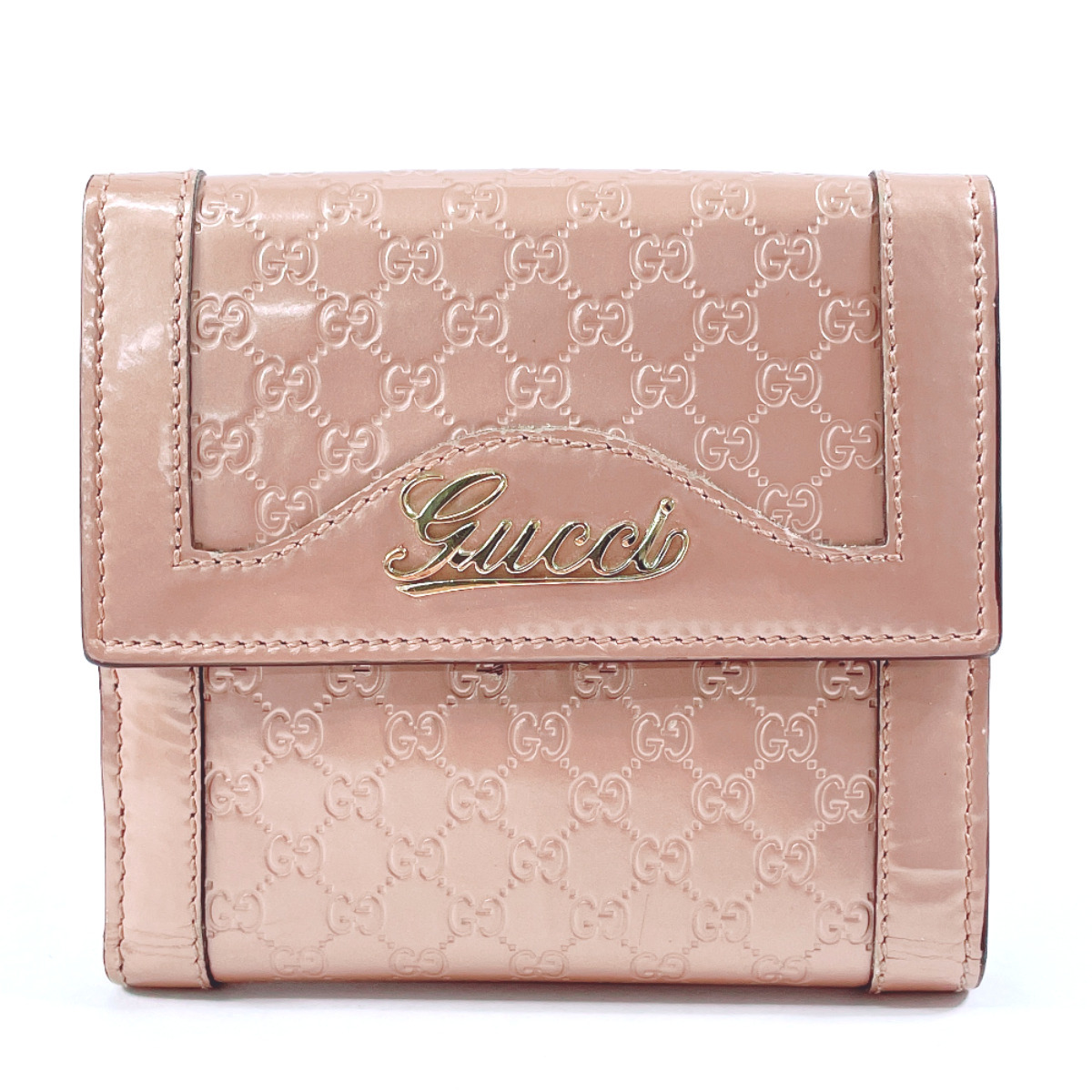 グッチ GUCCI 二つ折り財布 282412 Wホック マイクログッチシマ パテントレザー ピンク_画像1