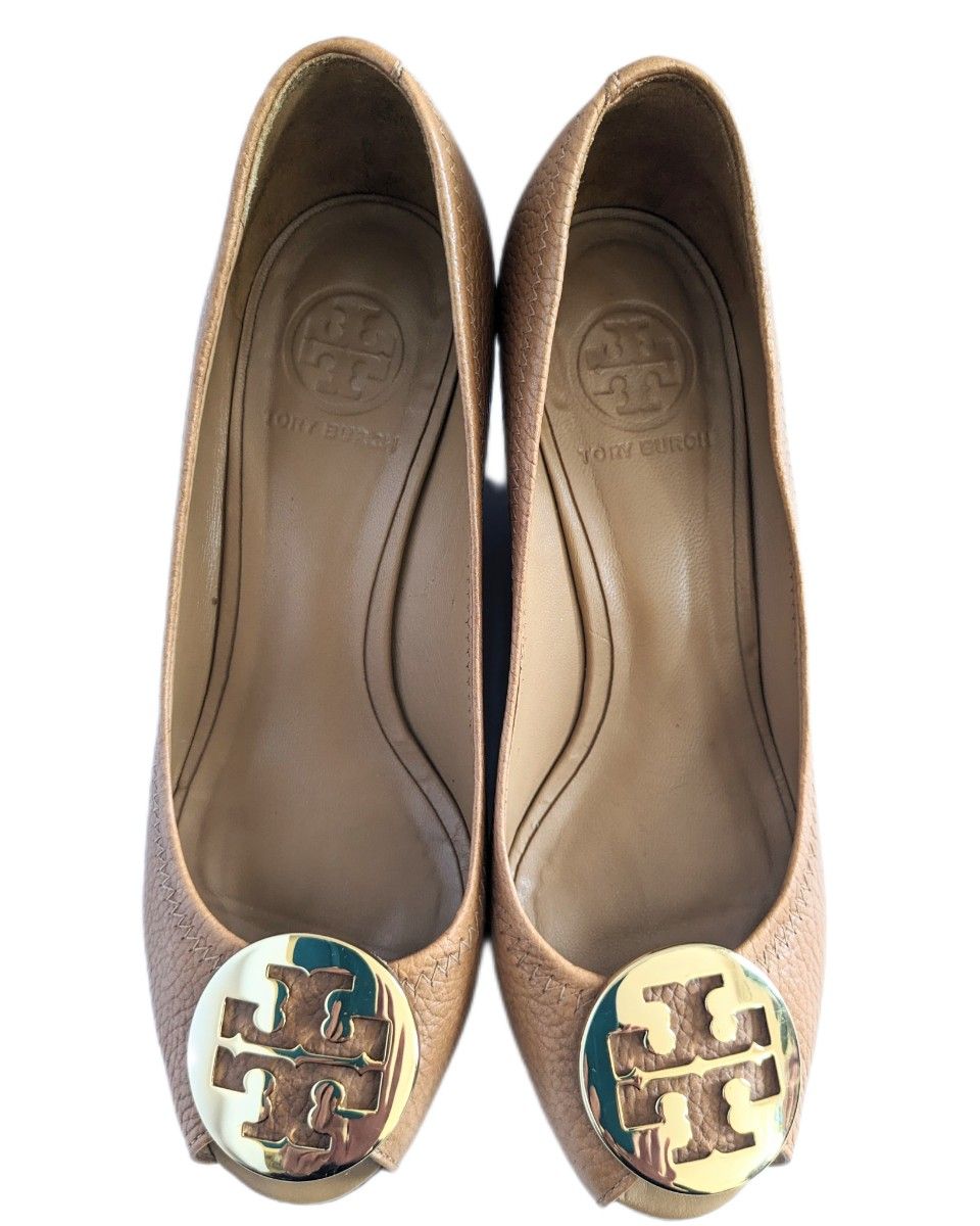 トリーバーチ　靴　パンプス　ブラウン　24センチ　ウェッジソール　7M レザー ゴールド金具 TORY  BURCH ブラウン