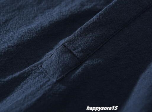 リネンシャツ メンズ カジュアルシャツ 半袖 プルオーバー ヘンリーネック 立ち襟 シンプル 夏服 トップス ネイビー 3XLの画像6