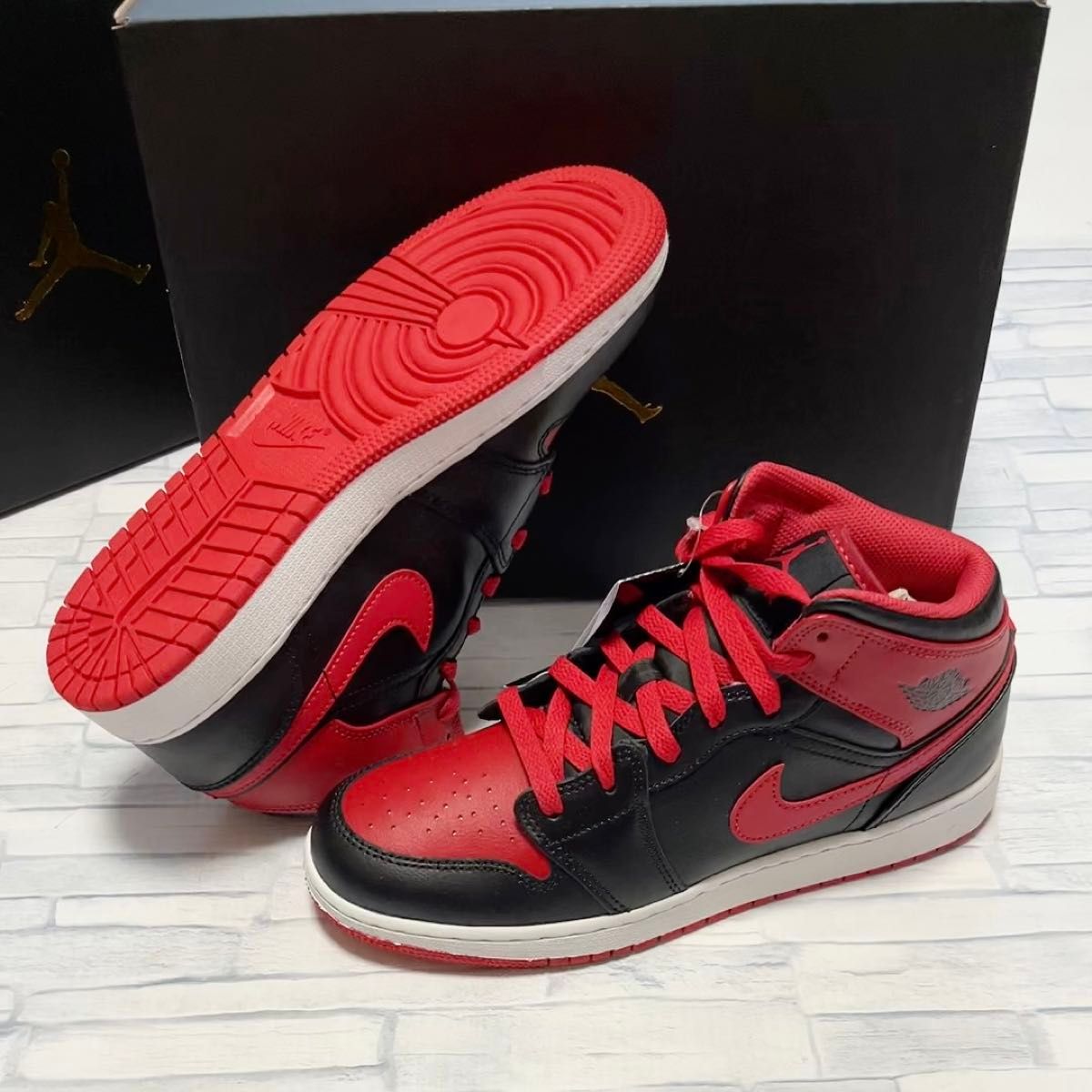 NIKE AIR JORDAN 1 MID GS エアジョーダン ジョーダン1 ミッド 24.5㎝ ファイヤーレッド ブレッド