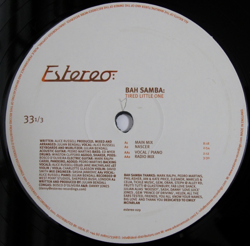 BAH SAMBA - TIRED LITTLE ONE 12インチ (UK / 2001年 Estereo /029)_画像3