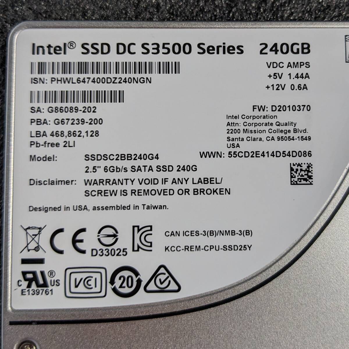 【中古】Intel SSD DC S3500 Series 240GB SSDSC2BB240G4 [2.5インチ SATA3 7mm厚 MLC]_画像5