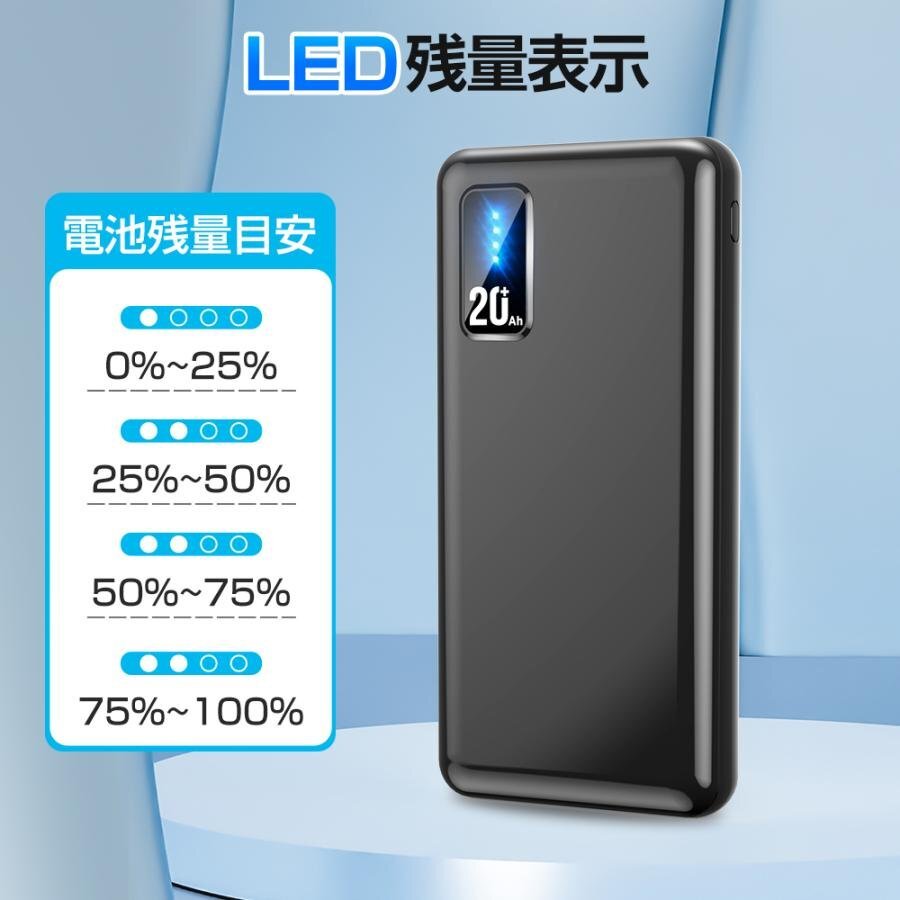 モバイルバッテリー 20000mAh 大容量 軽量 急速充電器 3台同時充電 薄型 PSE 5v/2a USB-A+Type-C入出力ポート iPhone Androidの画像5