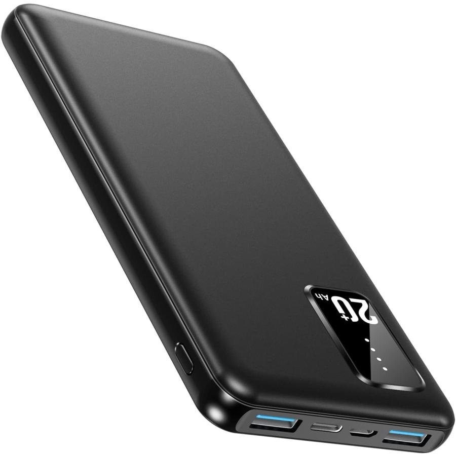 モバイルバッテリー 20000mAh 大容量 軽量 急速充電器 3台同時充電 薄型 PSE 5v/2a USB-A+Type-C入出力ポート iPhone Android ブラックの画像1