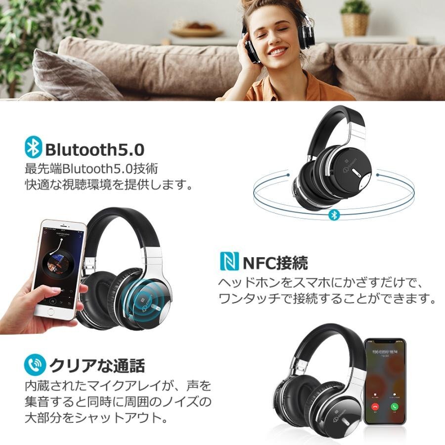 COWIN ワイヤレスヘッドホン bluetooth 5.0 ヘッドセット ゲーミングヘッドホン ノイズキャンセリング　50mmドライバー 無線 有線 EJ-E7-BK_画像7