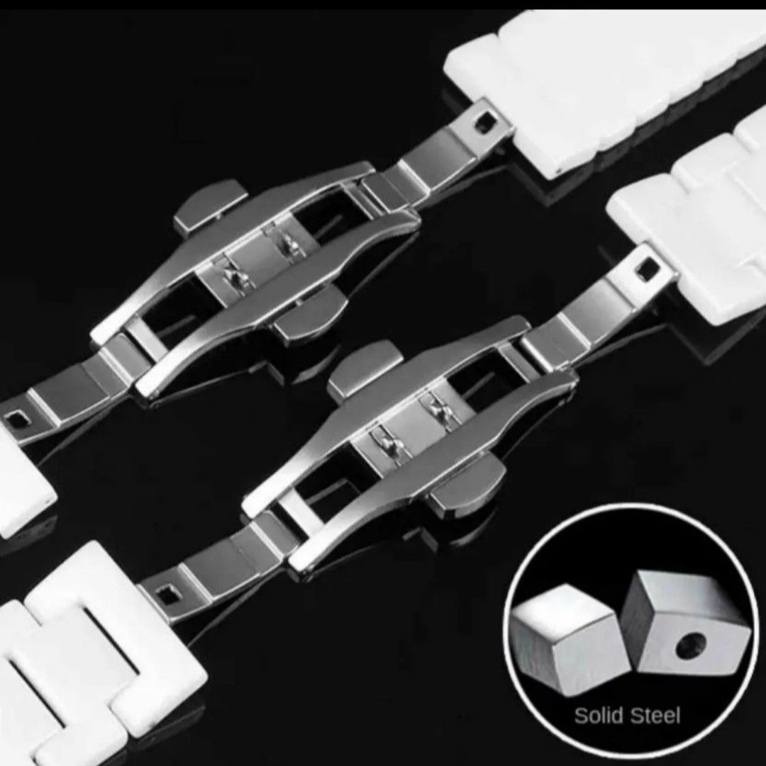 セラミック ベルト  バタフライクラスプ付　ラグ幅20mm　汎用　ホワイト　簡単着脱バネ棒付き　送料無料　検索　オメガ×スウォッチ