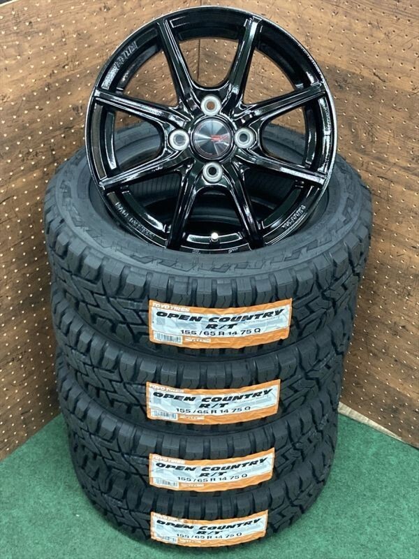 ◆夏用Set◆ 共豊ザインEK ◆TOYOオープンカントリーRT 155/65R14 4.5J ET45 100-4H ブラック Kカー ウェイク タント ミラ フレア 14インチ_画像1