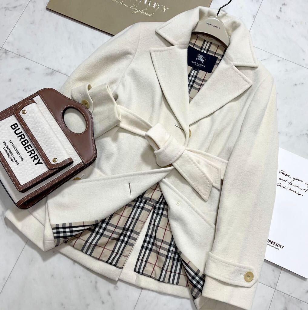 大きいサイズ バーバリー BURBERRY バーバリーロンドン アンゴラコート ハーフコート ノバチェック ベルト 旅行 行楽 44 13号の画像1