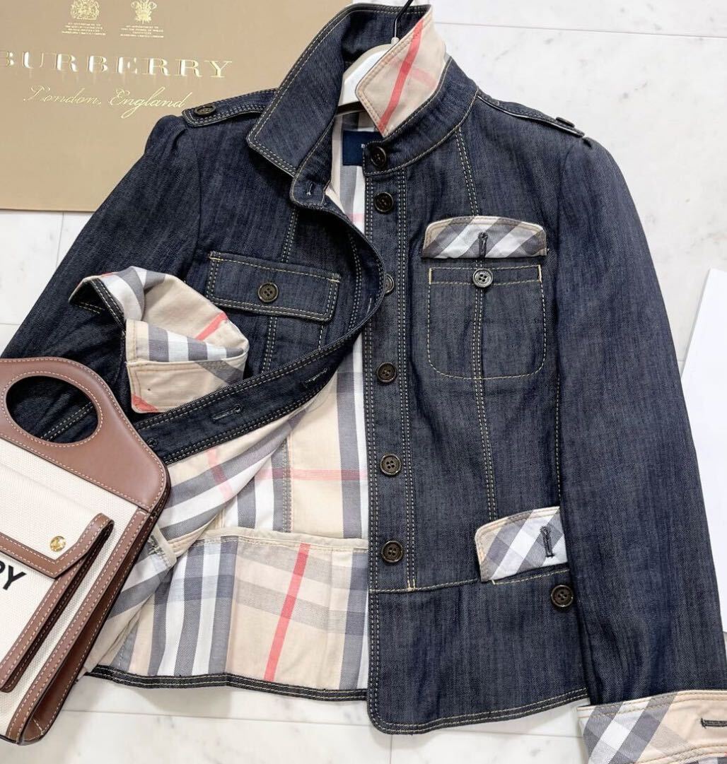  tag equipped Burberry BURBERRY Burberry London Denim jacket G Jean noba check feather weave travel line comfort 38