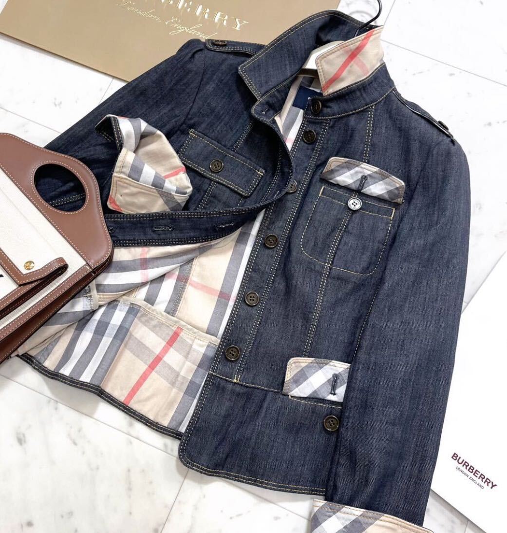  tag equipped Burberry BURBERRY Burberry London Denim jacket G Jean noba check feather weave travel line comfort 38
