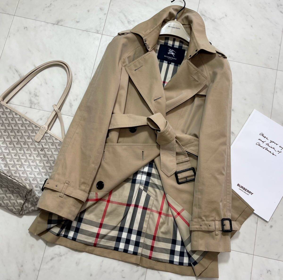 美品 バーバリー BURBERRY バーバリーロンドン トレンチコート スプリングコート ノバチェック ハニーベージュ 通勤 ビジネス 38の画像3