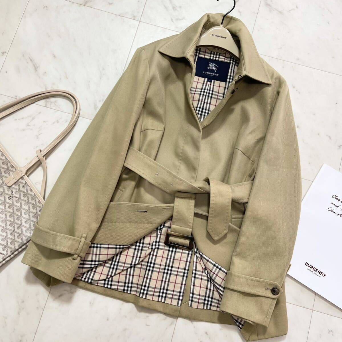 大きいサイズ 美品 バーバリー BURBERRY バーバリーロンドン トレンチコート スプリングコート ノバチェック 通勤 旅行 44 13号の画像3