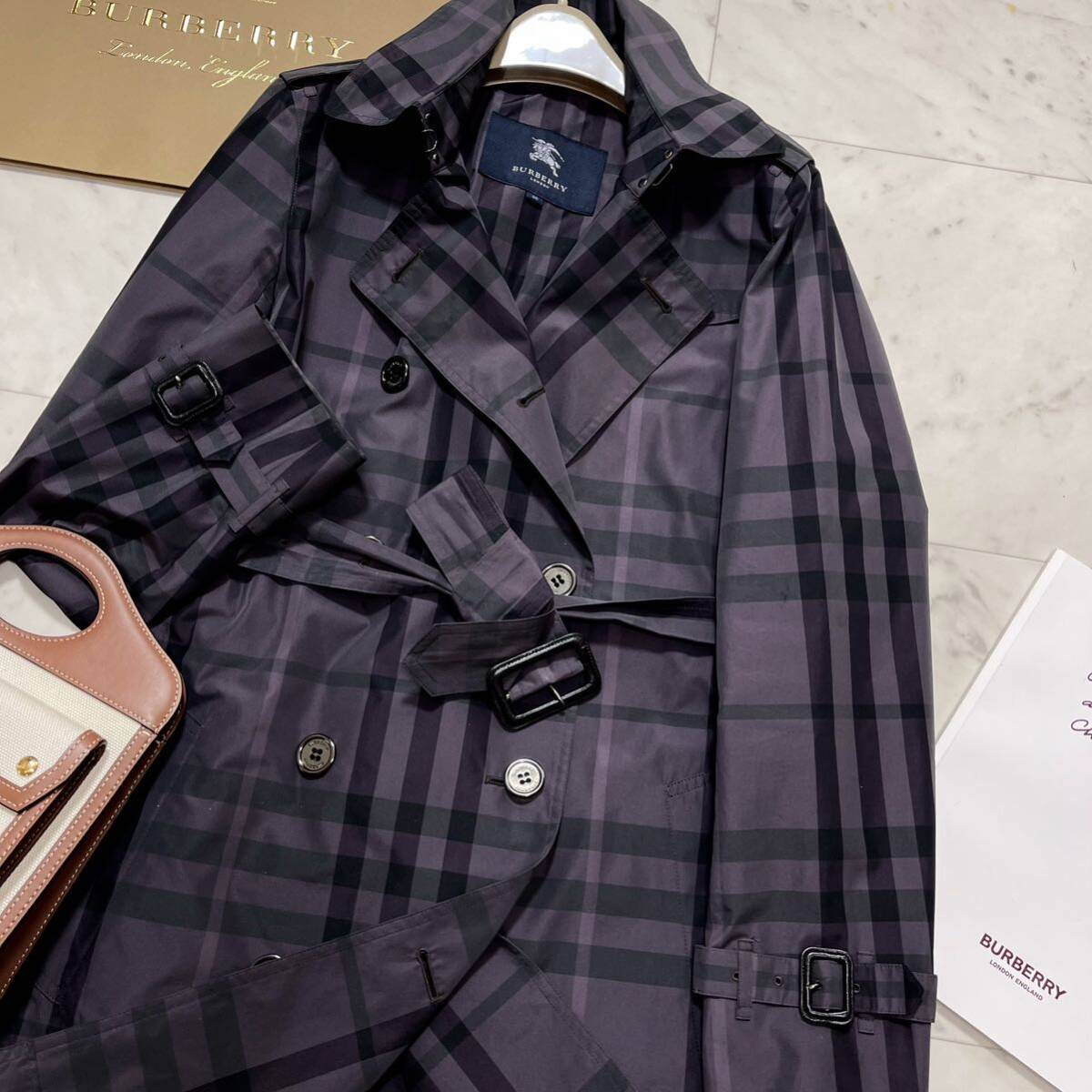 大きいサイズ 美品 バーバリー BURBERRY バーバリーロンドン トレンチコート スプリングコート シャドーチェック 旅行 行楽 通勤 40の画像5