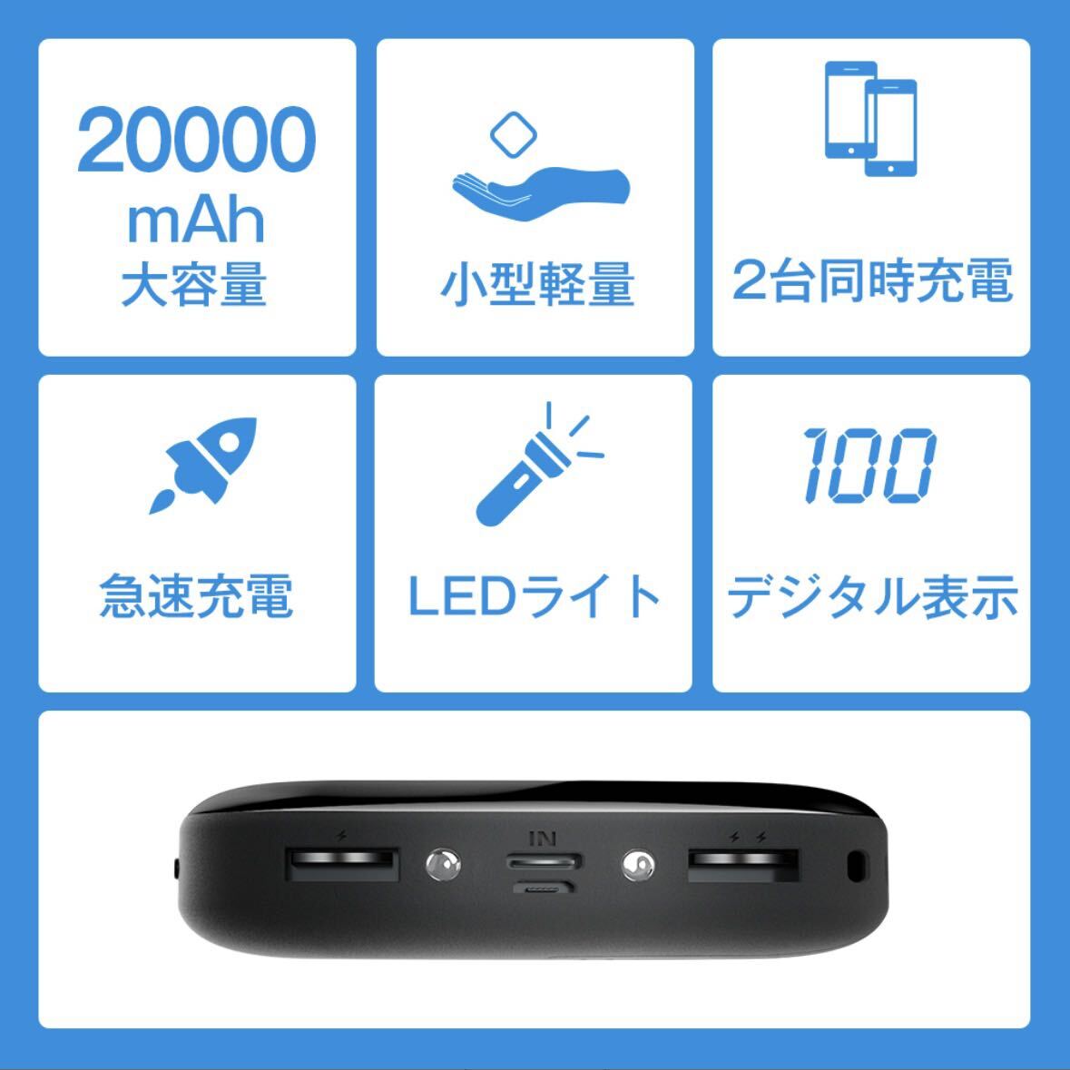 モバイルバッテリー　20000mAh 大容量　軽量　小型　iPhone ブラック_画像5