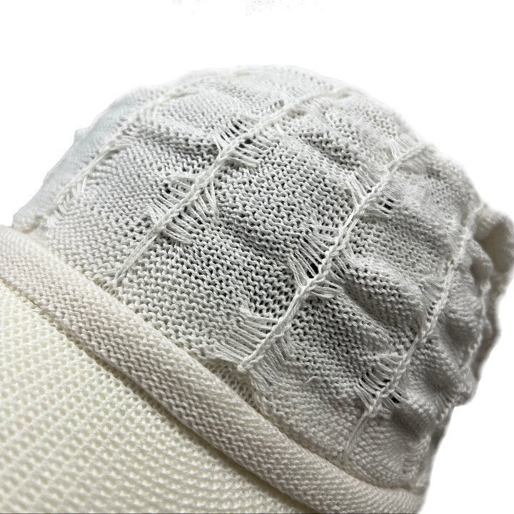 新品 デザインニットキャップ ホワイト コットン デザイン編み ニットキャスケット つば付きニット帽 帽子 メンズ レディース 送料無料_画像6