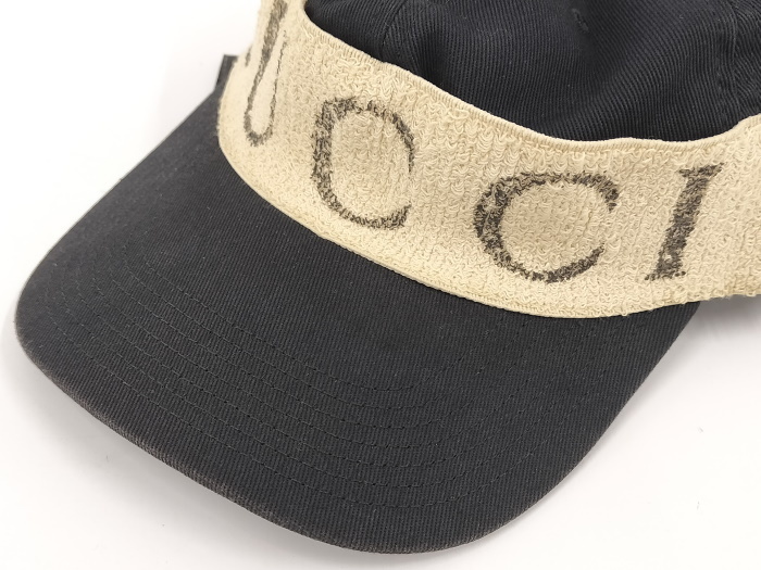 【中古】GUCCI キャップ ヘアバンド付 ロゴ コットン ポリエステル 帽子 ブラック系 492545の画像5