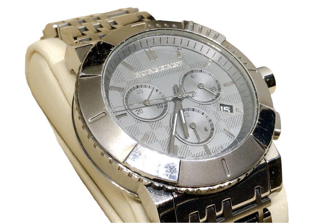 稼働品 バーバリー BURBERRY クロノブラフ デイト BU2305 腕時計 メンズ 時計 ノバチェック チェック柄 コマ2個 箱付き
