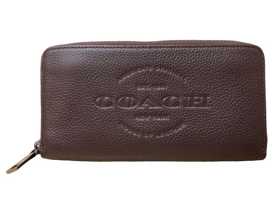 極美品 コーチ COACH ラウンドファスナー 長財布 レザー ロゴ型押し F24648 エンボス ラウンドジップ 茶 ブラウン 美品_画像1