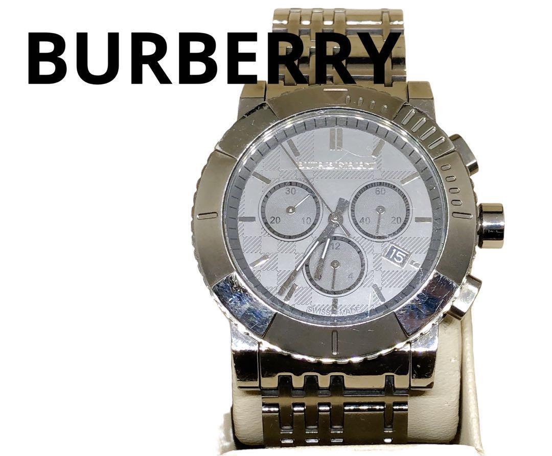 稼働品 バーバリー BURBERRY クロノブラフ デイト BU2305 腕時計 メンズ 時計 ノバチェック チェック柄 コマ2個 箱付き