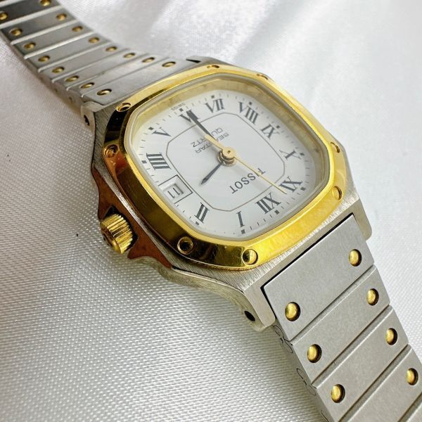 A2404-5-3 １円スタート クオーツ 稼働品 TISSOT ティソ レディース腕時計 ゴールド 白文字盤 ベルト破損の画像2