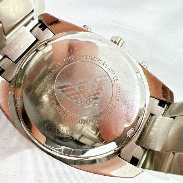 A2404-67-3 １円スタート クオーツ　稼働品　エンポリオアルマーニ　EMPORIO ARMANI　メンズ腕時計　クロノグラフ　青文字盤　シルバー