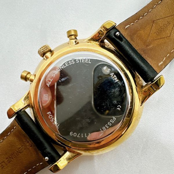 A2404-9-3 1 jpy start quarts operation goods Junk FOSSIL Fossil chronograph men's wristwatch Gold 