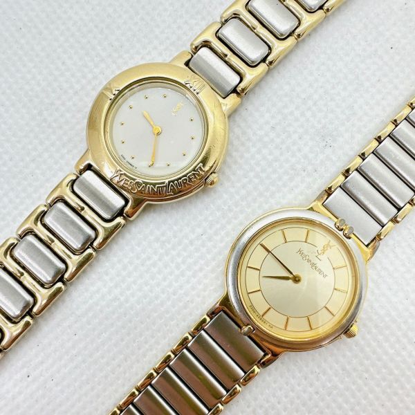 A2404-10-7 1 jpy start quarts operation not yet verification Junk superior article YSL Yves Saint-Laurent lady's wristwatch white face combination color 