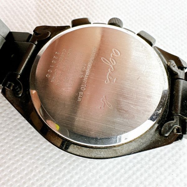 C2404-16-8 １円スタート ソーラー 不動品 ジャンク アニエスベー agnes b タラオセアン メンズ腕時計 黒文字盤 クロノグラフ  の画像4