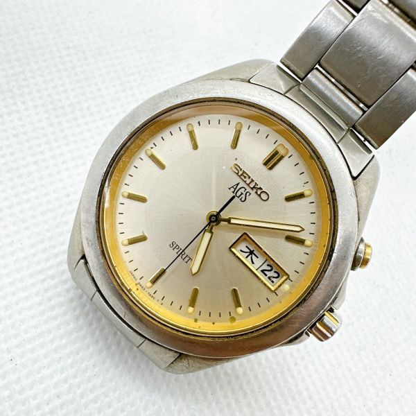 A2404-15-8 １円スタート 自動巻き　不動品　ジャンク　SEIKO AGS Spirit セイコーAGS　スピリット　メンズ腕時計　ゴールド_画像1