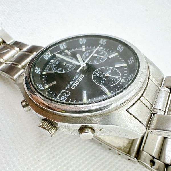 A2404-15-3 １円スタート クオーツ 稼働品 美品 SEIKO セイコー クロノグラフ メンズ腕時計 黒文字盤 シルバーの画像2