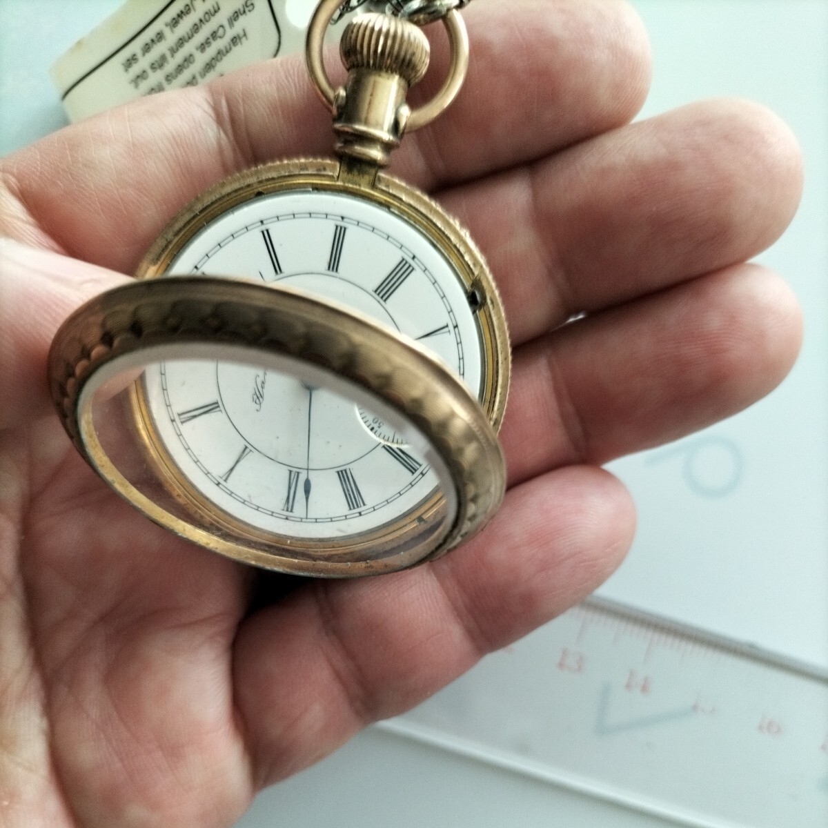 アンティーク、レトロな懐中時計、Hampden Pocket Watch 1888年製、機械式手巻き 11石、銅製ボデー、時刻はレバーセットです_画像10