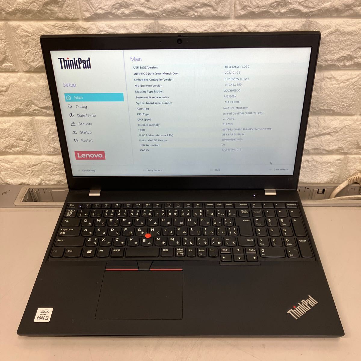 F173 Lenovo ThinkPad L15 Core i3 10110U メモリ8GBの画像9