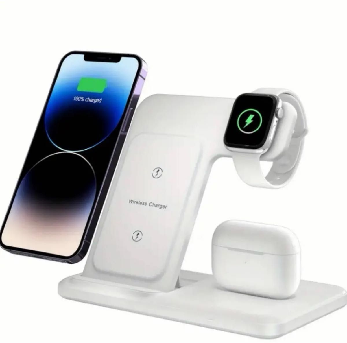 新品☆3in1 iPhone/GALAXY Apple WatchAirPods 置くだけ 急速充電 ワイヤレス充電器　白