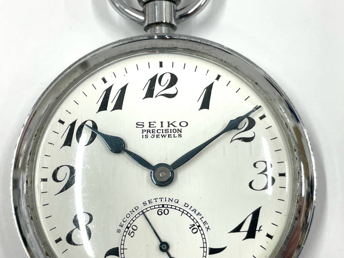 IY68088i SEIKO PRECISION セイコー プレシジョン 9119‐0020T 懐中時計 手巻き 15石 3針 白文字盤 シルバー 現状稼働品の画像2