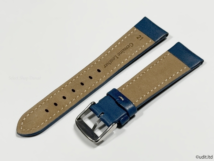 ラグ幅：21mm ブルー系 コードバン 本革 レザーベルト ハンドメイド 尾錠付き レザーバンド 腕時計ベルト LB101_尾錠カラー：シルバー