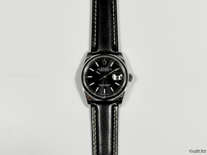 ラグ幅：20mm ブラック コードバン 本革 レザーベルト ハンドメイド ローズ尾錠付き レザーバンド 腕時計ベルト LB101 _お取り付けのイメージ写真です。