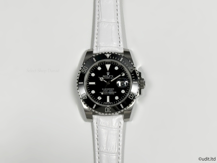 ラグ幅:20mm レザーベルト ホワイト 腕時計用ベルト 単品 時計用バンド【ロレックス ROLEX用 サブマリーナ・グライドロック対応】の画像3
