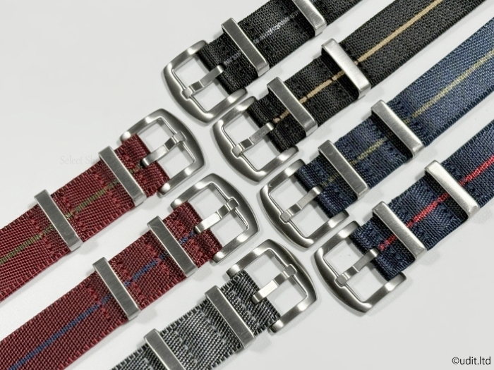 ラグ幅：22ｍｍ 高品質 光沢 NATOストラップ 腕時計ベルト ブラック × グレー ストライプ ファブリック 時計用バンド_他のカラーも別途出品しております。