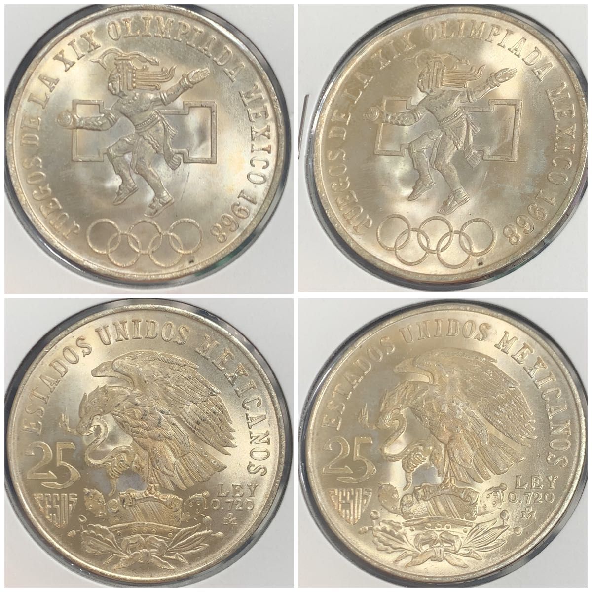 a550 1968年　メキシコ　オリンピック記念25ペソ銀貨　5点セット