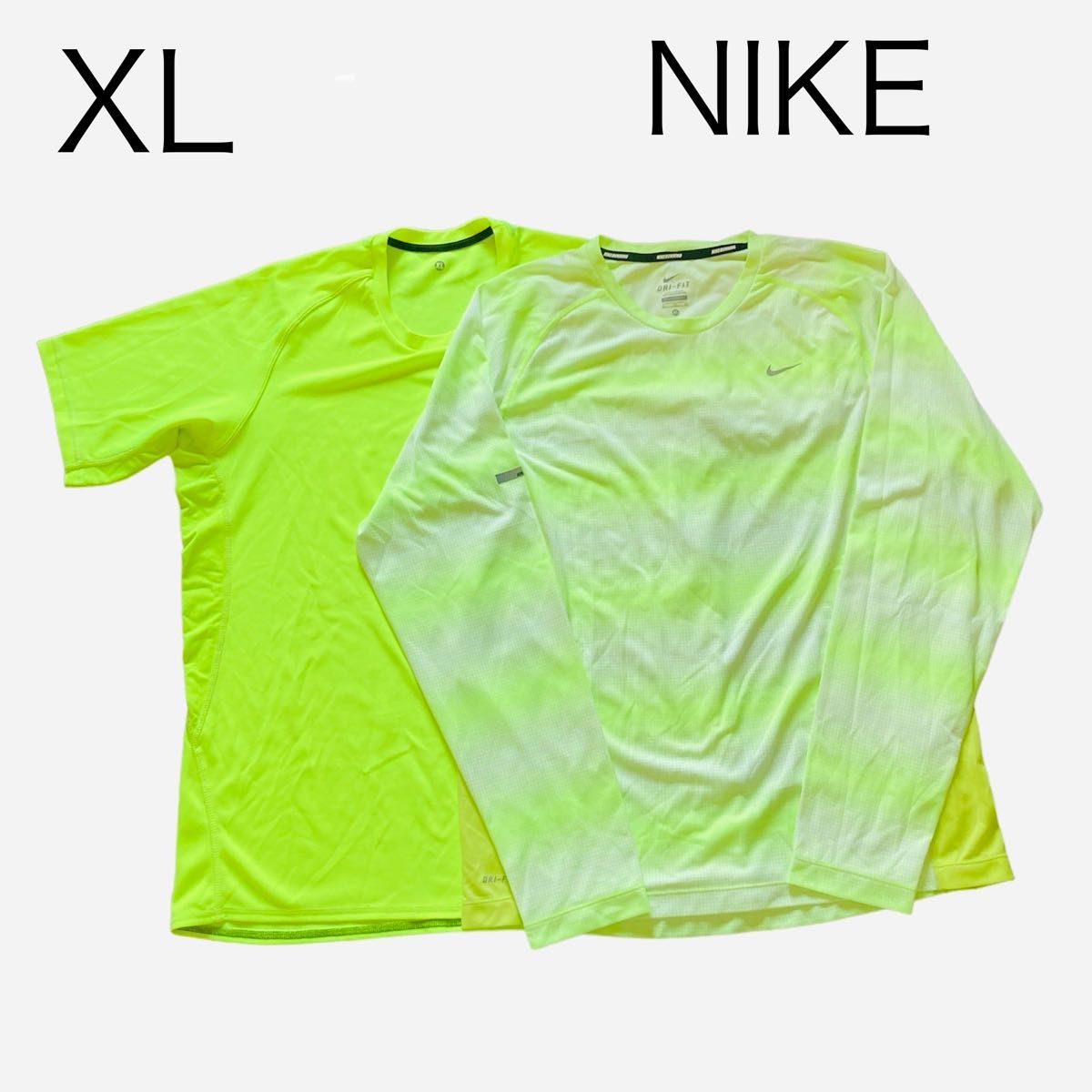 NIKE メンズ　トレーニングシャツ　スポーツ　Tシャツ　即乾　メッシュ　半袖　長袖　XL 2枚　イエロー　黄色　ドライフィット