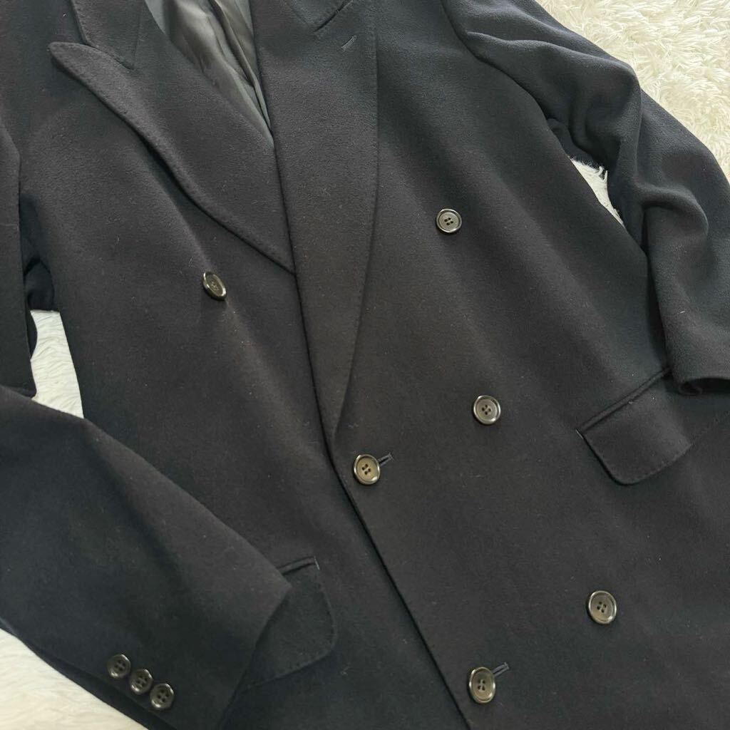 [ супер редкий 4L размер кашемир 100%] длинное пальто Пальто Честерфилд двойной breast макси длина 6B темно-синий сделано в Японии большой размер ....
