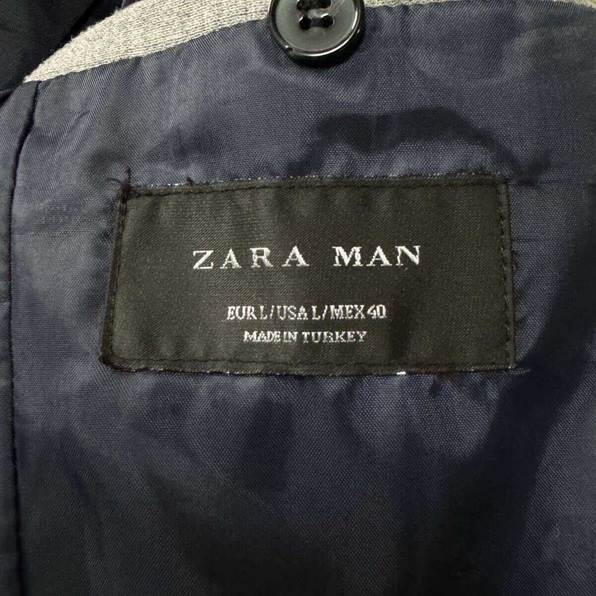 【ネイビーカラーの艶サラ裏地】 ZARA MAN ザラ 2B テーラードジャケット Ｌサイズ グレー センターベント 総裏 トルコ製 光沢感 スーツ の画像9