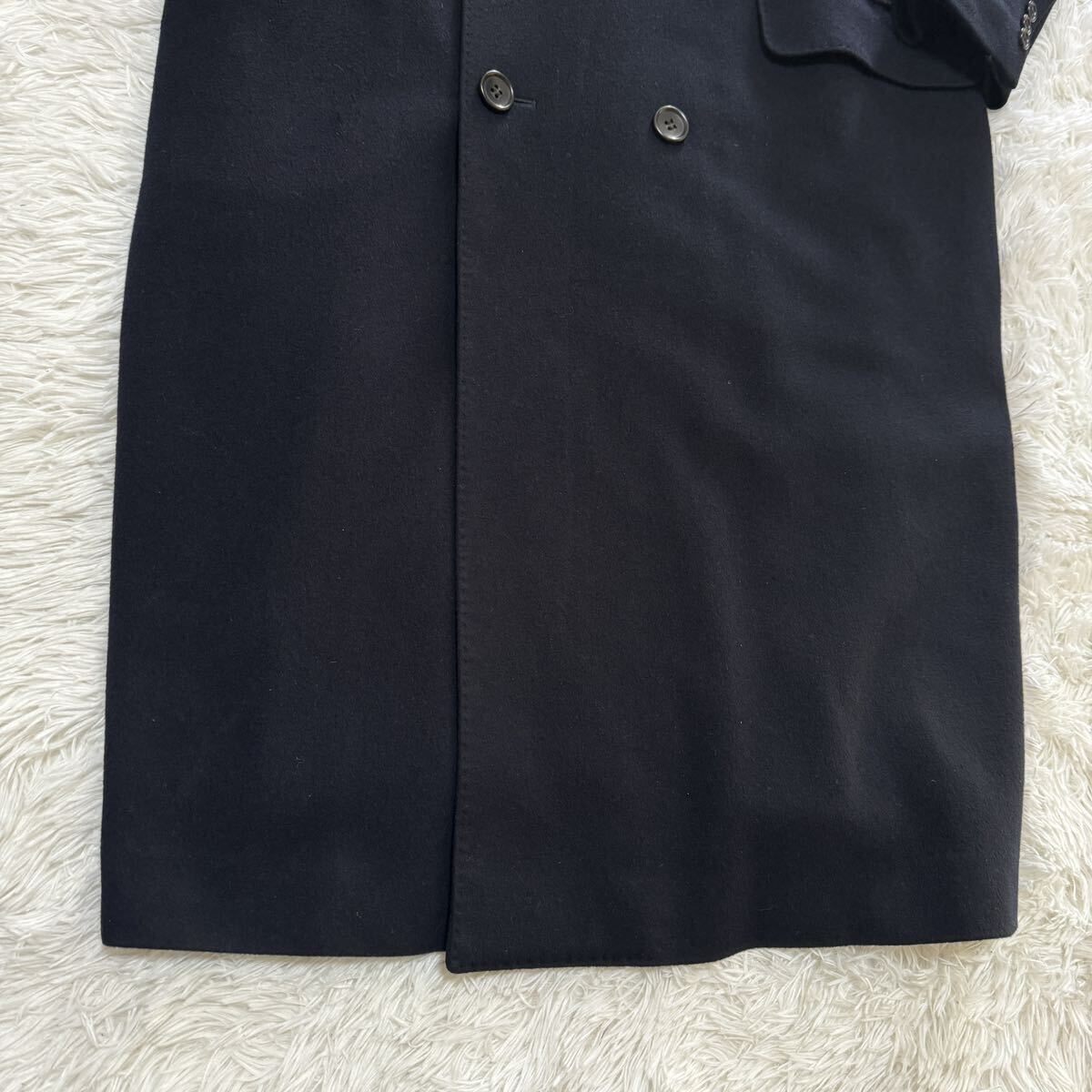[ супер редкий 4L размер кашемир 100%] длинное пальто Пальто Честерфилд двойной breast макси длина 6B темно-синий сделано в Японии большой размер ....