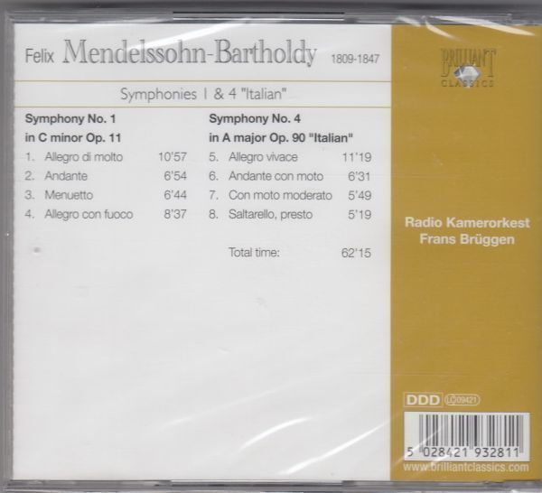[CD/Brilliant]メンデルスゾーン:交響曲第1&4番/F.ブリュッヘン&オランダ放送室内管弦楽団 1992.11.27_画像2